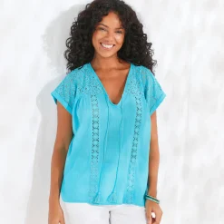 Tuniek met macramé, in katoencrêpe
