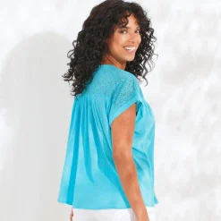 Tuniek met macramé, in katoencrêpe
