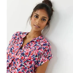 Tuniek met mouwomslagen, veelkleurige print