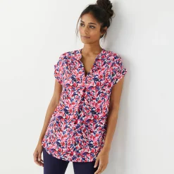 Tuniek met mouwomslagen, veelkleurige print