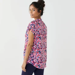 Tuniek met mouwomslagen, veelkleurige print