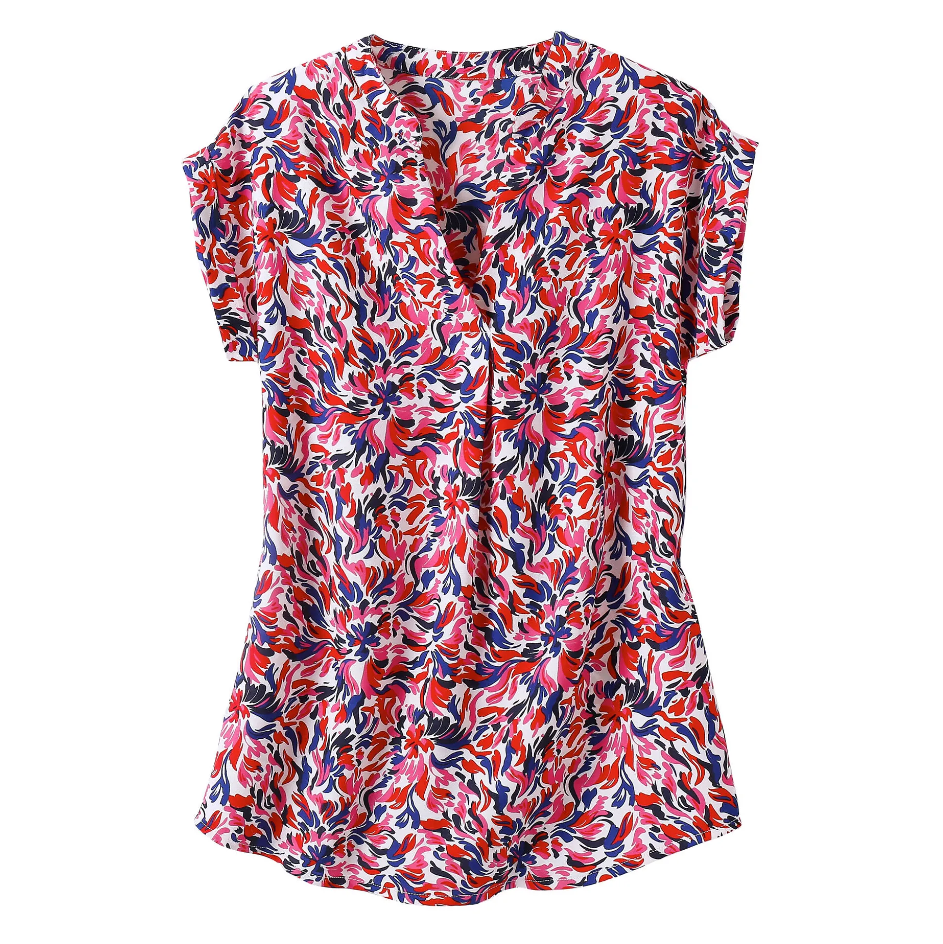 Tuniek met mouwomslagen, veelkleurige print