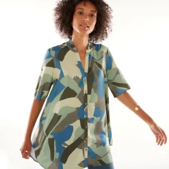 Tuniek met Tunesische hals en knoopsluiting, grafische print