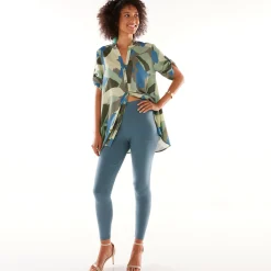 Tuniek met Tunesische hals en knoopsluiting, grafische print
