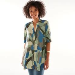 Tuniek met Tunesische hals en knoopsluiting, grafische print