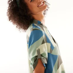 Tuniek met Tunesische hals en knoopsluiting, grafische print