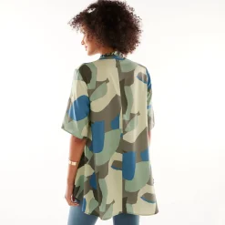 Tuniek met Tunesische hals en knoopsluiting, grafische print