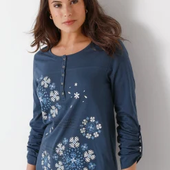 Tuniek met Tunesische hals en lange mouwen, geplaatste print