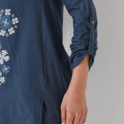 Tuniek met Tunesische hals en lange mouwen, geplaatste print