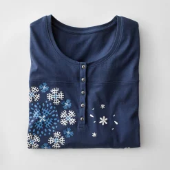 Tuniek met Tunesische hals en lange mouwen, geplaatste print