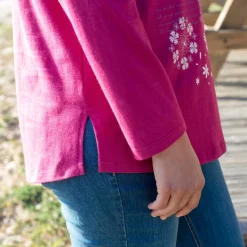 Tuniek met Tunesische hals en lange mouwen, geplaatste print