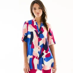 Tuniek met Tunesische hals en knoopsluiting, grafische print