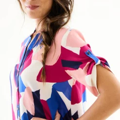 Tuniek met Tunesische hals en knoopsluiting, grafische print