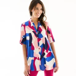 Tuniek met Tunesische hals en knoopsluiting, grafische print