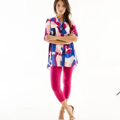Tuniek met Tunesische hals en knoopsluiting, grafische print