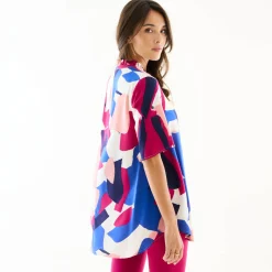 Tuniek met Tunesische hals en knoopsluiting, grafische print