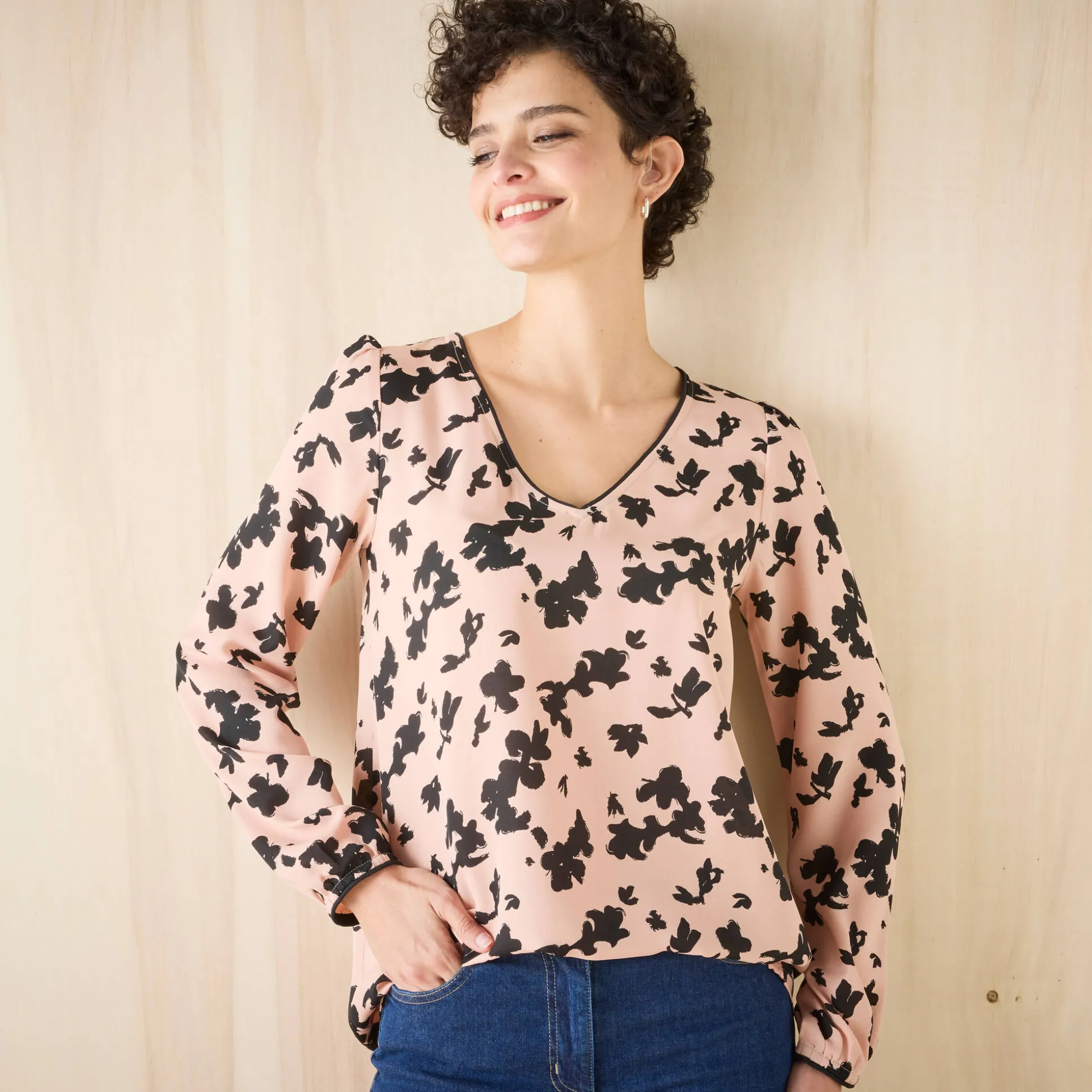 Tuniek met tweekleurige print, crêpe