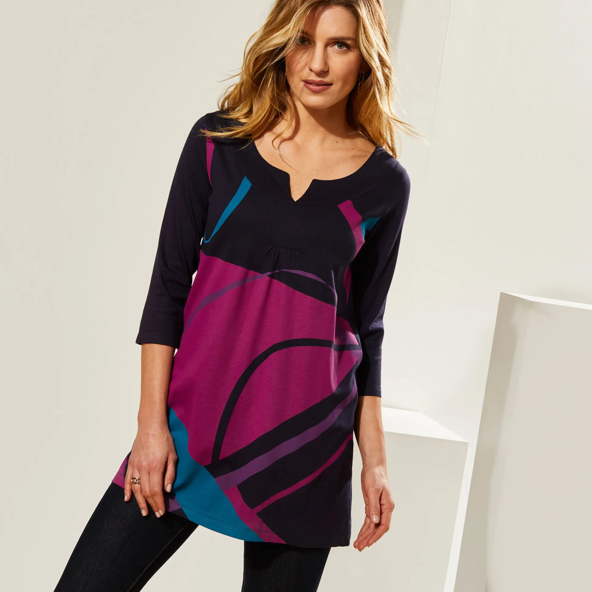 Tuniek met V-hals en grafische print