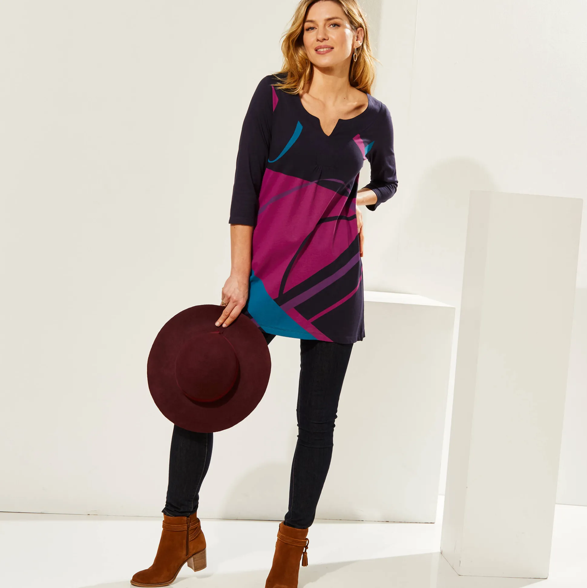 Tuniek met V-hals en grafische print