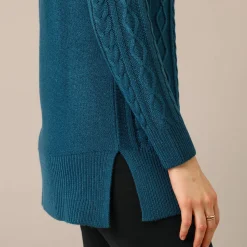 Tuniektrui in kabeltricot met rolkraag