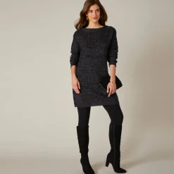 Tuniektrui met knoopsluiting en mohairtouch