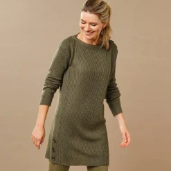 Tuniektrui met knoopsluiting en mohairtouch