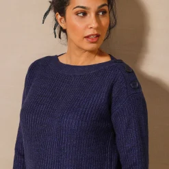 Tuniektrui met knoopsluiting en mohairtouch