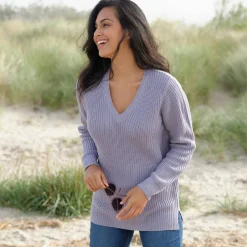 Tuniektrui met V-hals in patenttricot
