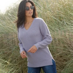Tuniektrui met V-hals in patenttricot