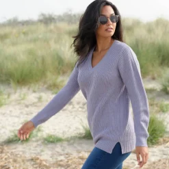 Tuniektrui met V-hals in patenttricot