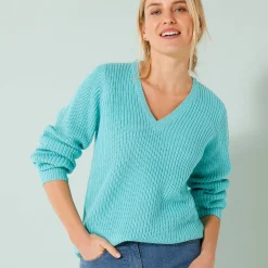 Tuniektrui met V-hals in patenttricot
