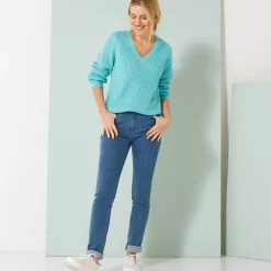 Tuniektrui met V-hals in patenttricot