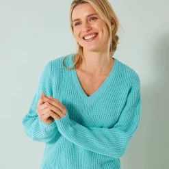 Tuniektrui met V-hals in patenttricot
