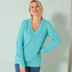 Tuniektrui met V-hals in patenttricot