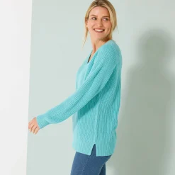 Tuniektrui met V-hals in patenttricot