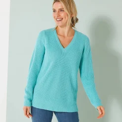 Tuniektrui met V-hals in patenttricot