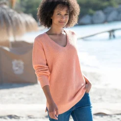 Tuniektrui met V-hals in patenttricot