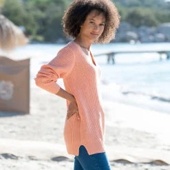 Tuniektrui met V-hals in patenttricot