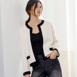 Tweekleurige cardigan in jasjesstijl, jerseytricot