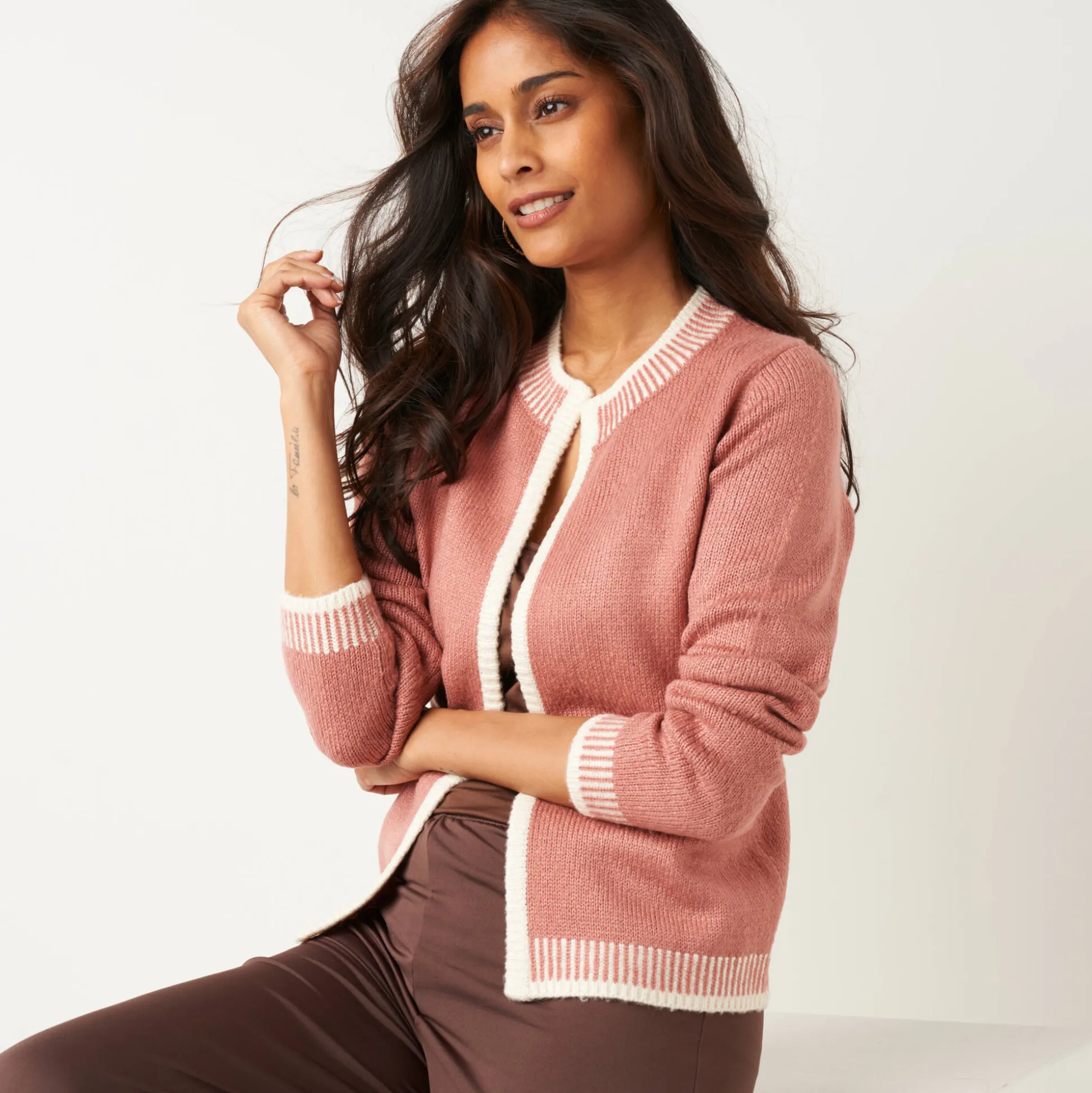 Tweekleurige cardigan, ronde hals