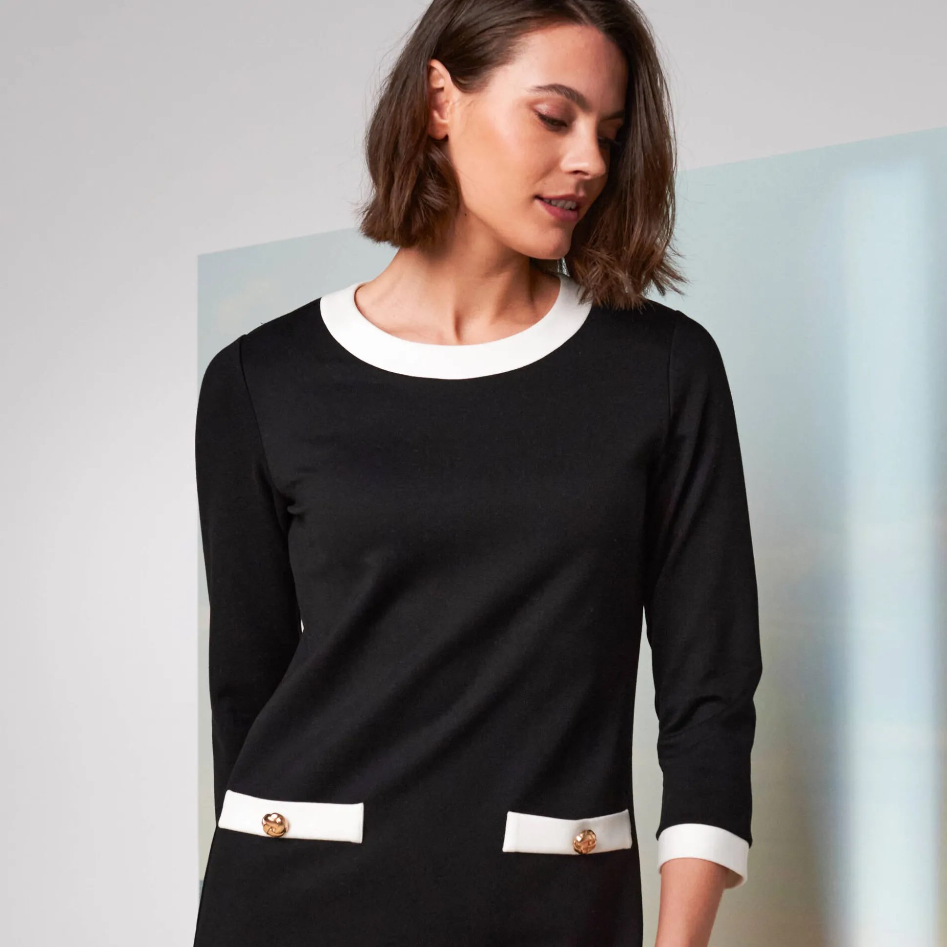 Tweekleurige jurk, milanotricot