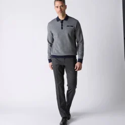Tweekleurige polo in warm tricot, lange mouwen