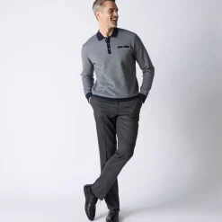 Tweekleurige polo in warm tricot, lange mouwen