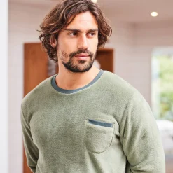 Tweekleurige pyjama in fleece met lange mouwen