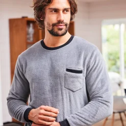 Tweekleurige pyjama in fleece met lange mouwen