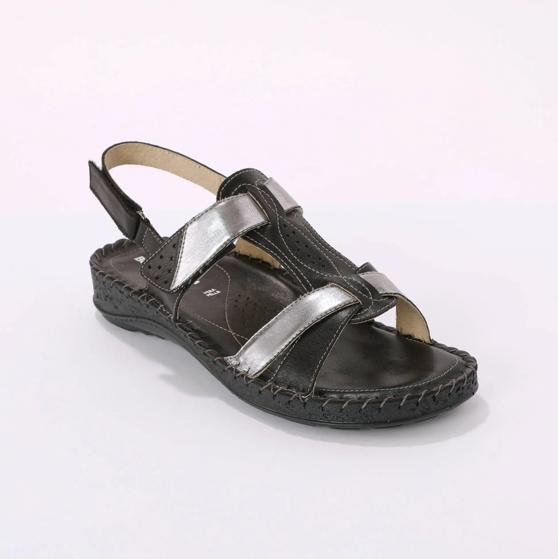 Tweekleurige sandalen in extrasoepel leer - zwart