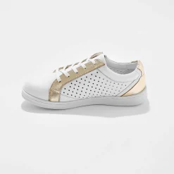 Tweekleurige sneakers in geperforeerd leer met rits