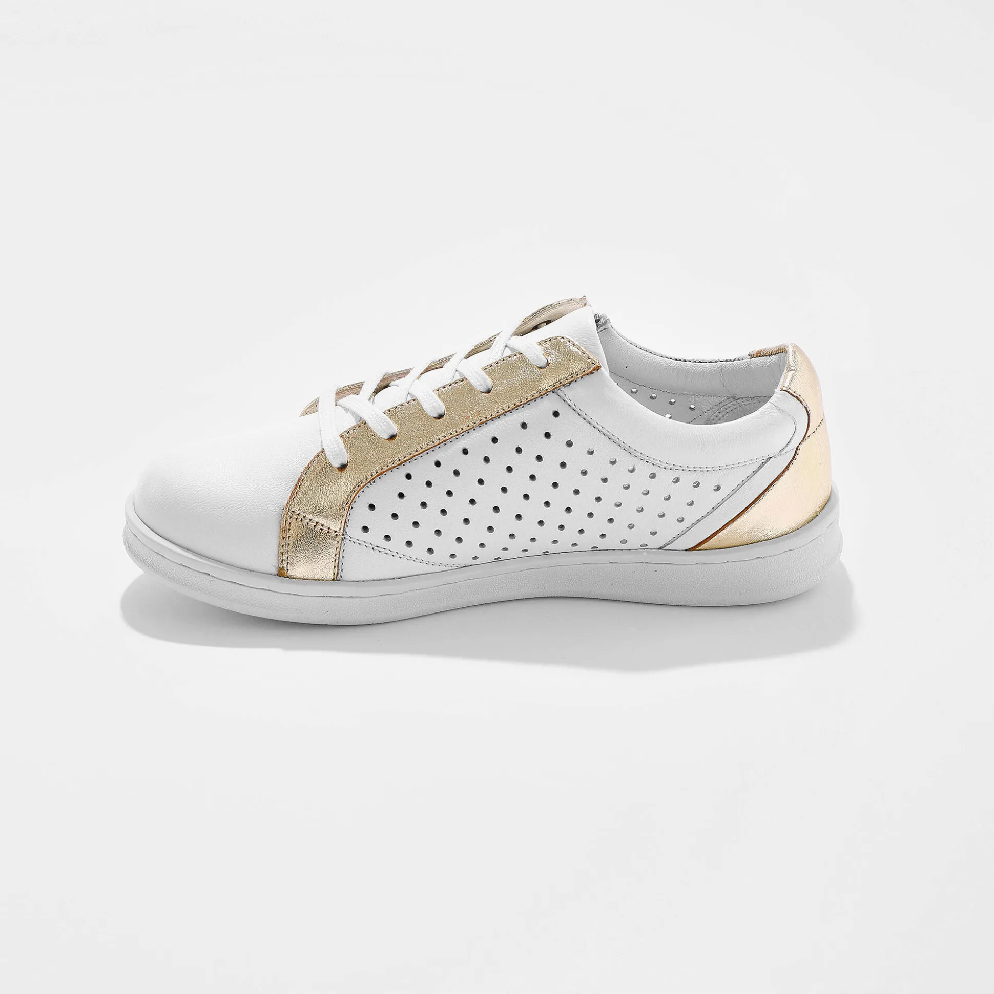 Tweekleurige sneakers in geperforeerd leer met rits