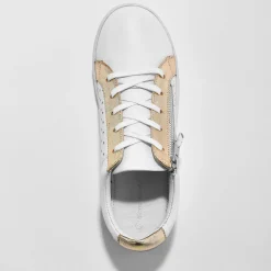 Tweekleurige sneakers in geperforeerd leer met rits