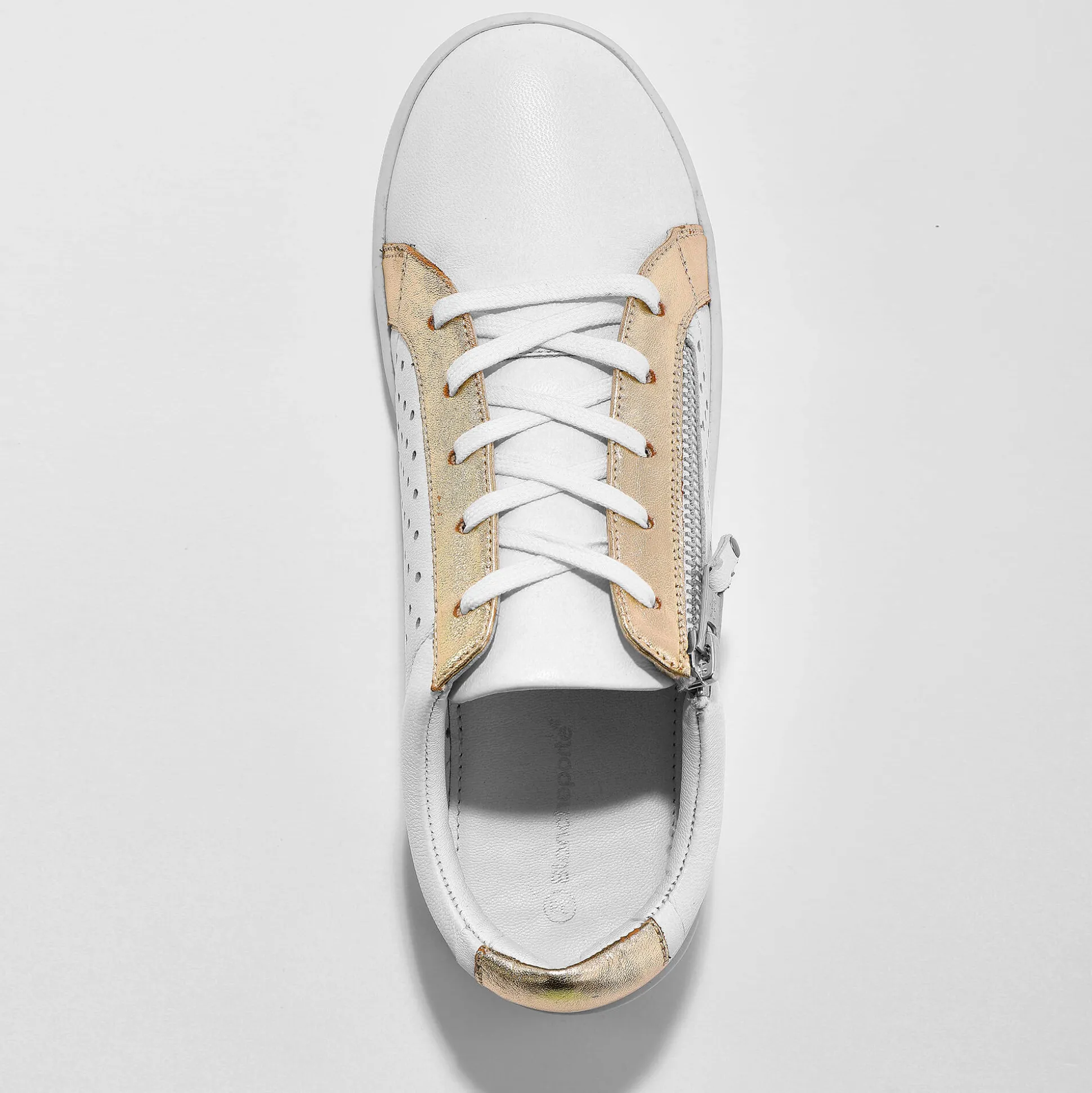 Tweekleurige sneakers in geperforeerd leer met rits
